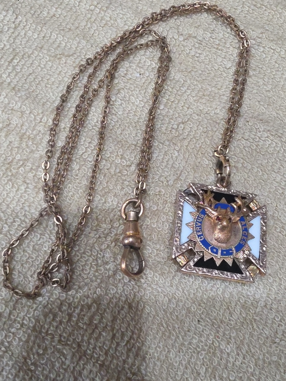 Gold-Tone Enamel Moose Pendant Necklace - Blue & White Accents